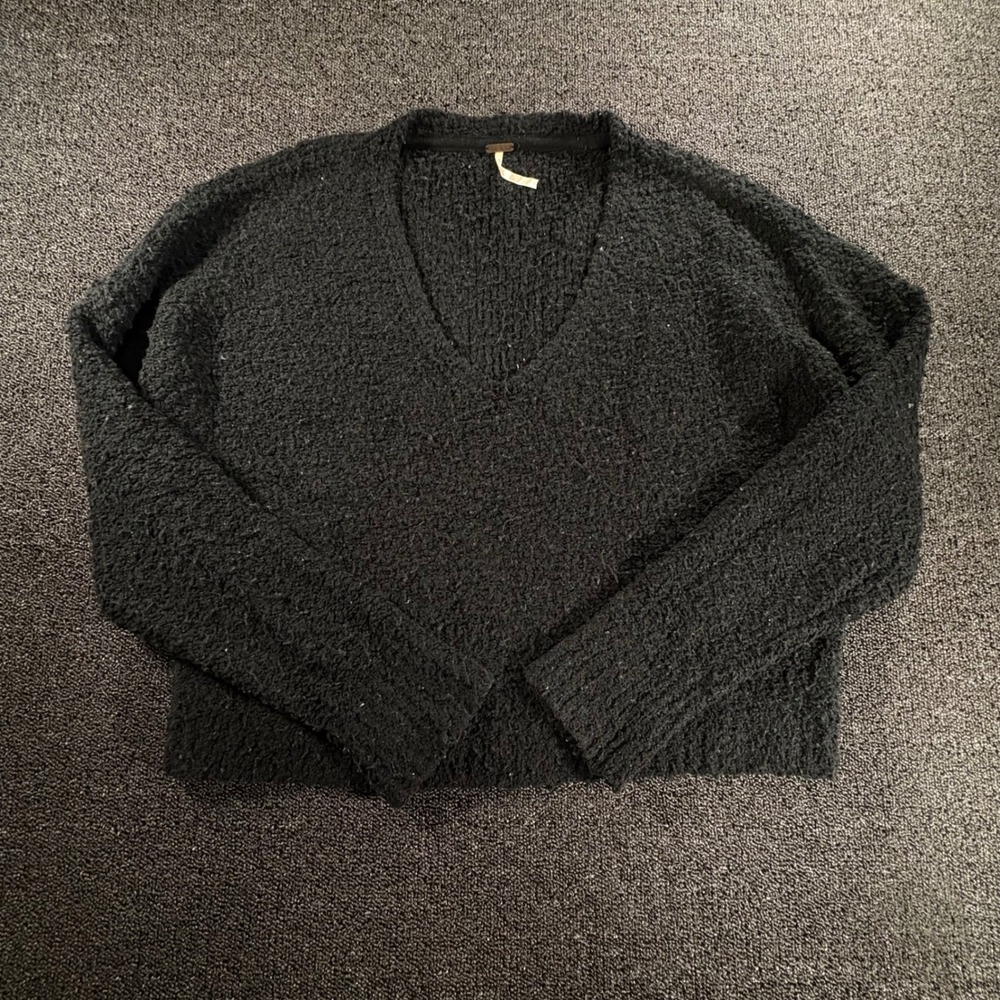 Free‎ People V-Neck Knit Sweater Womens S Long Sleeve Black Oversized